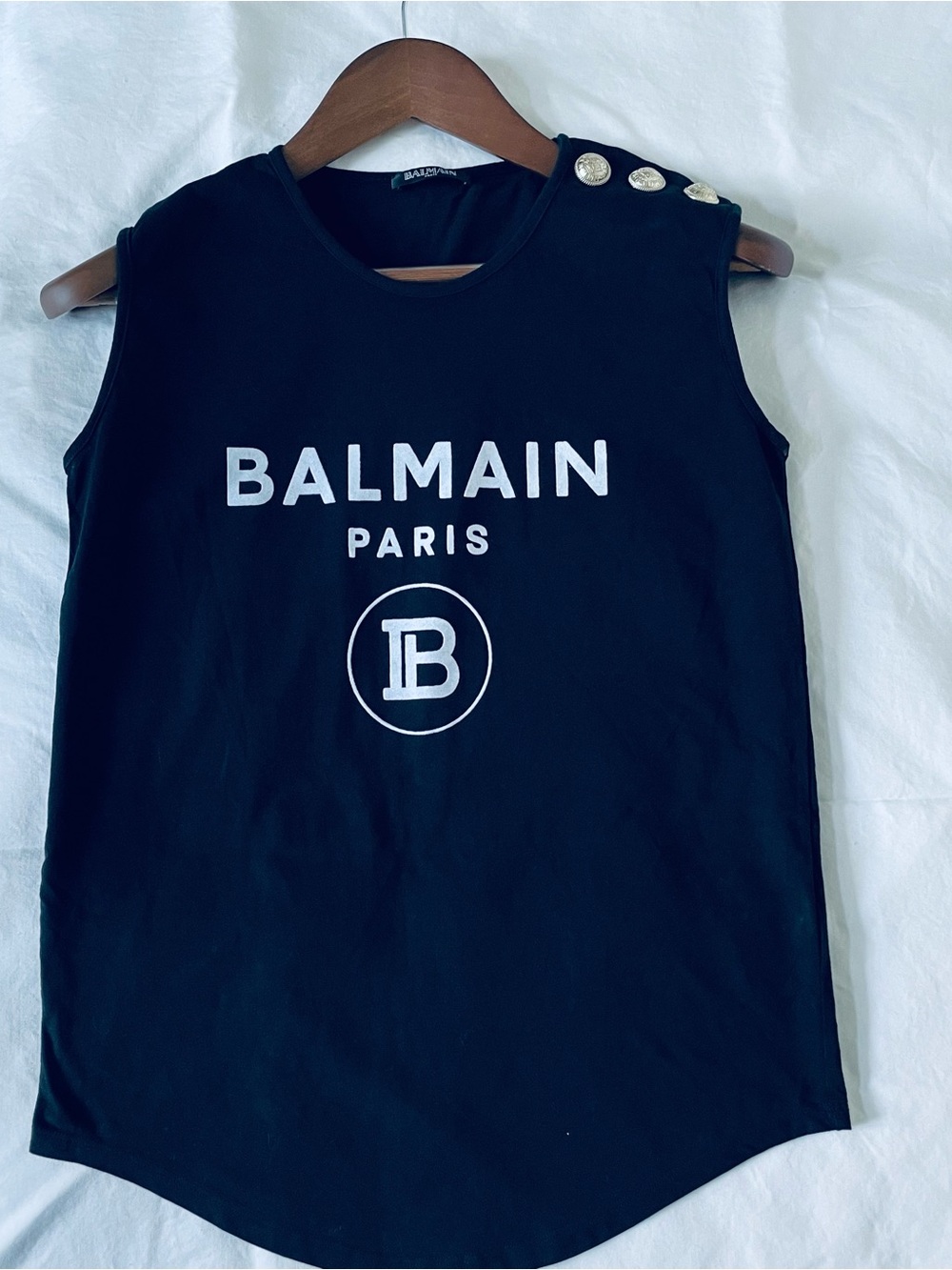 Balmain Paris Logo Printed Tank Top in Black (Size FR 36 / US S)
